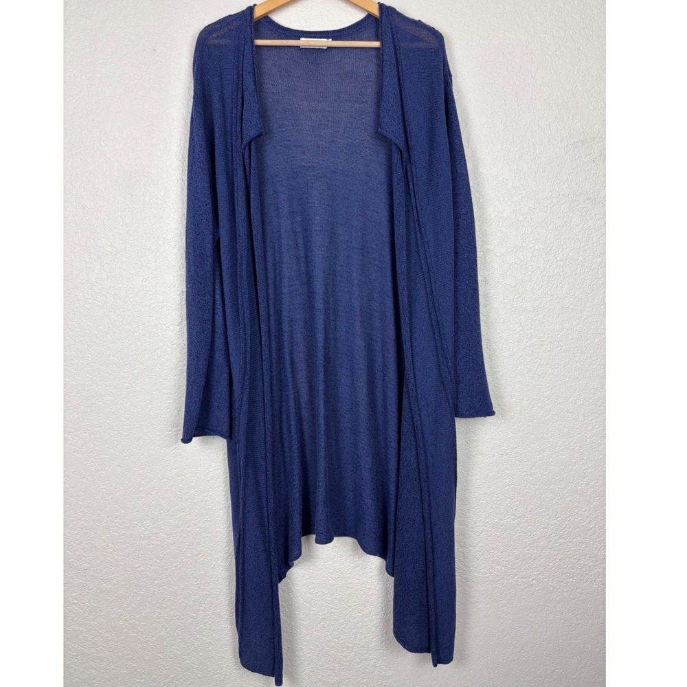 Masai Copenhagen Blue Linen Blend Open Front Duster Cardigan XL Handkerchief Hem